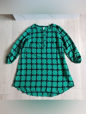 Merona Green Tunic with Black Cross-Grid Print
